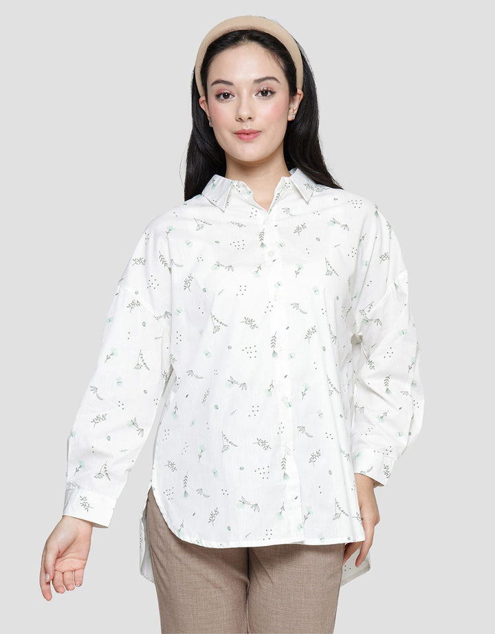 Nevada Print Floral Kemeja Lengan Panjang Wanita