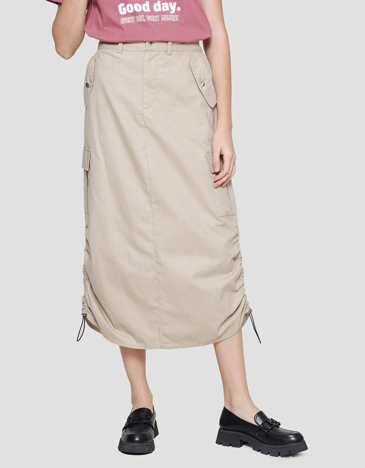 Nevada Woven Cargo Serut Rok Midi Wanita