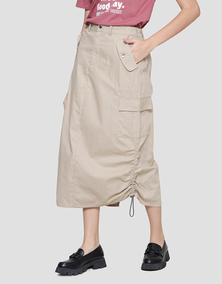 Nevada Woven Cargo Serut Rok Midi Wanita