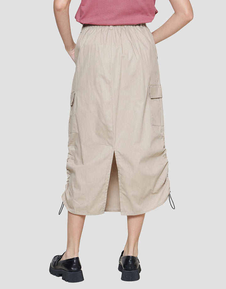 Nevada Woven Cargo Serut Rok Midi Wanita