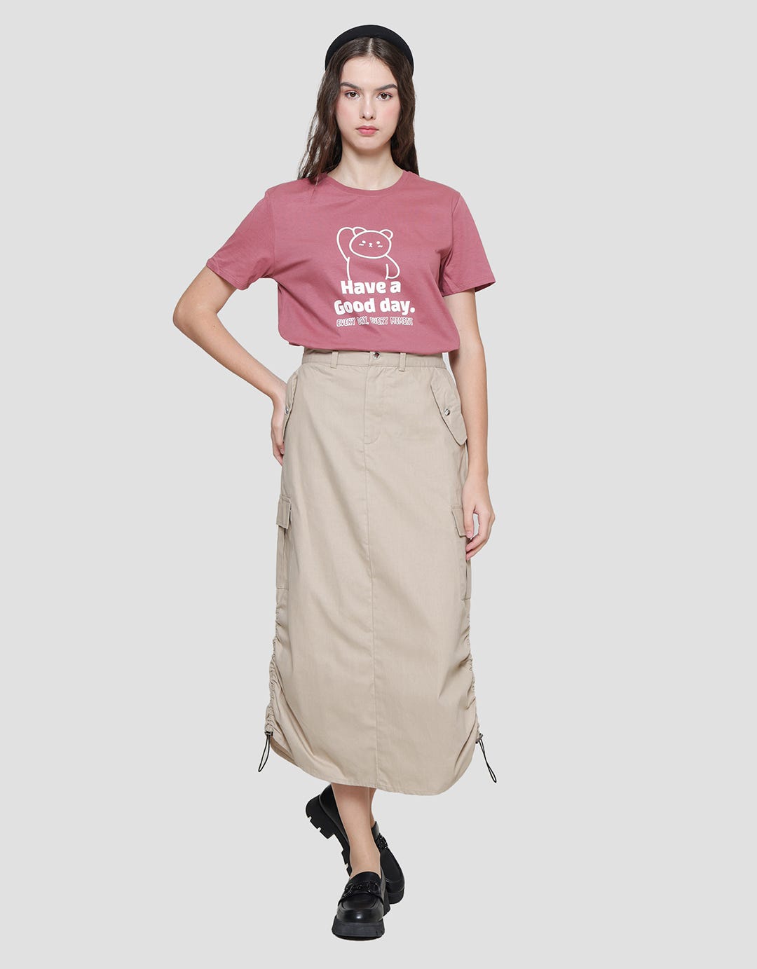 Nevada Woven Cargo Serut Rok Midi Wanita