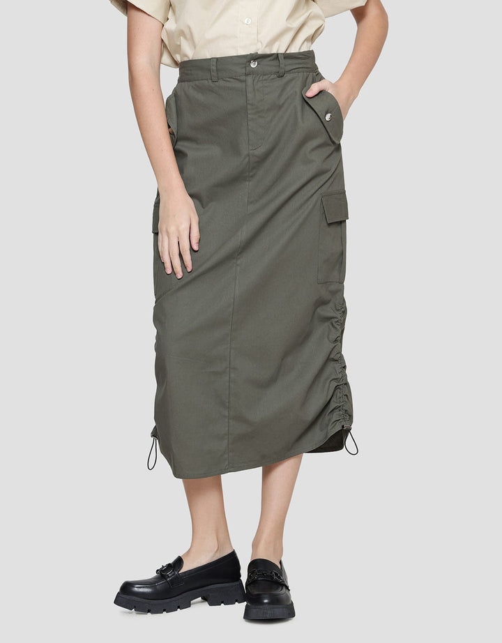 Nevada Woven Cargo Serut Rok Midi Wanita