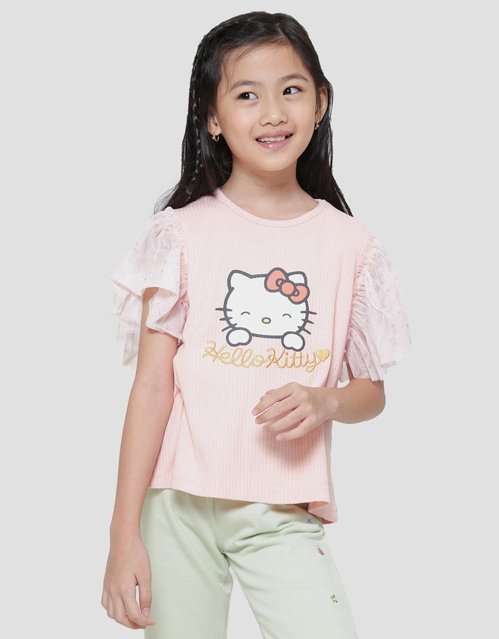 Character Hello Kitty Ruffle Tulle Kaos Anak Perempuan