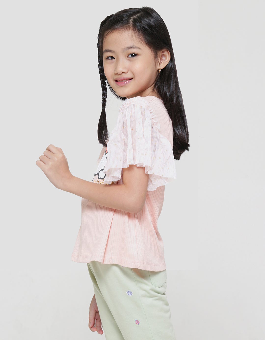 Character Hello Kitty Ruffle Tulle Kaos Anak Perempuan