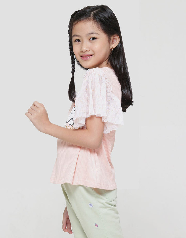 Character Hello Kitty Ruffle Tulle Kaos Anak Perempuan