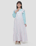 Sweet Miss Design Overall Kotak-Kotak Maxi Dress Lengan Panjang Anak Perempuan