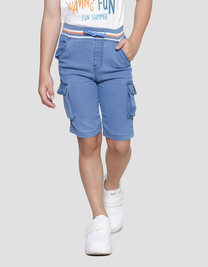 Little M Crop Terry Solid Cargo Boys Denim Shorts
