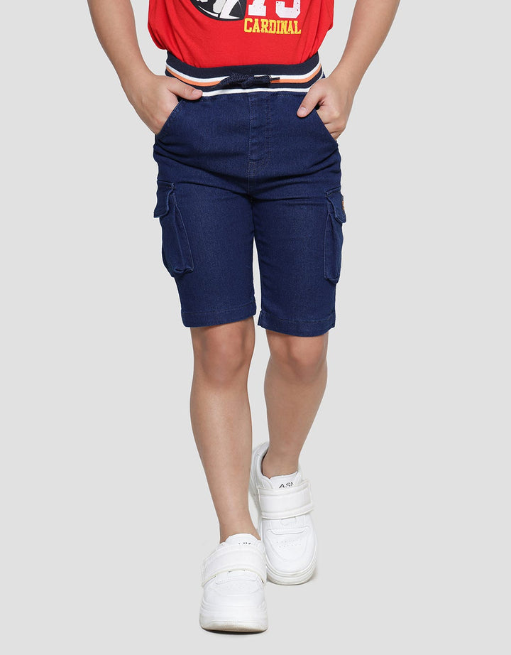 Little M Crop Terry Solid Cargo Boys Denim Shorts