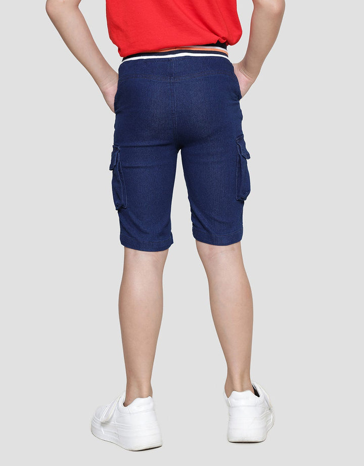 Little M Crop Terry Solid Cargo Boys Denim Shorts