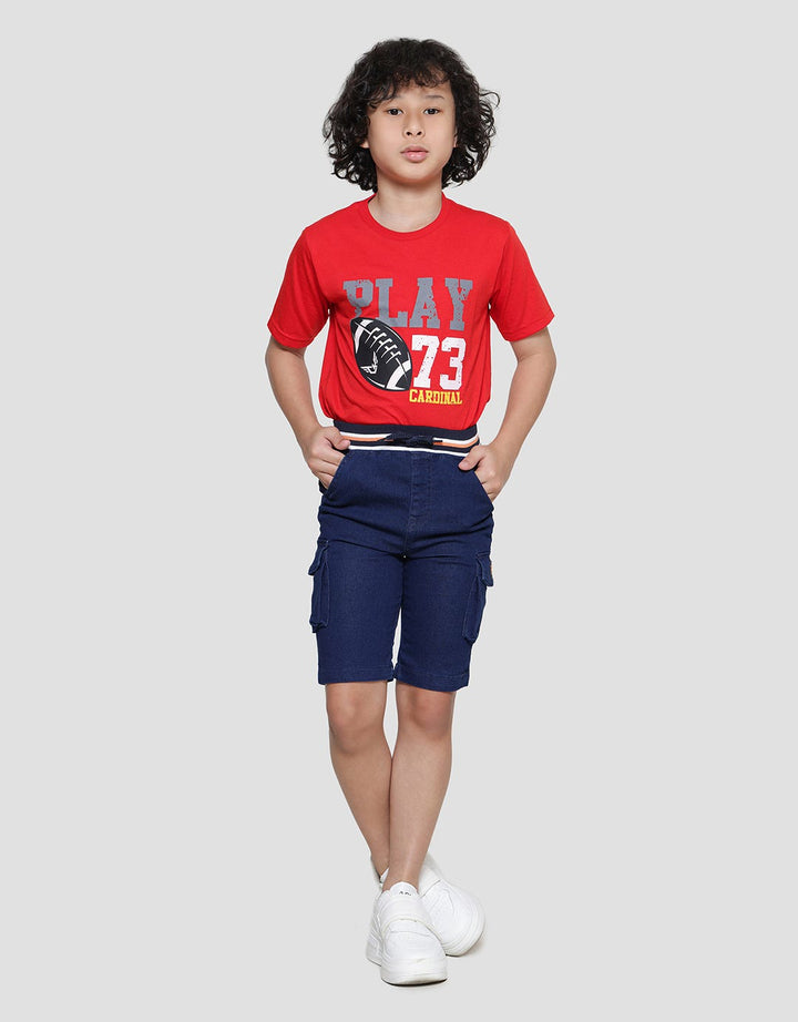 Little M Crop Terry Solid Cargo Boys Denim Shorts