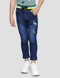 Little M Reguler Rib Bordir Dino Stretch Celana Denim Anak Laki-laki