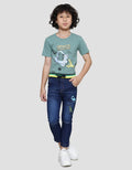 Little M Reguler Rib Bordir Dino Stretch Celana Denim Anak Laki-laki