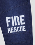 Little M Rib Embroidered Fire Rescue Non Stretch Boys Denim Pants