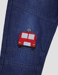 Little M Rib Embroidered Fire Rescue Non Stretch Boys Denim Pants