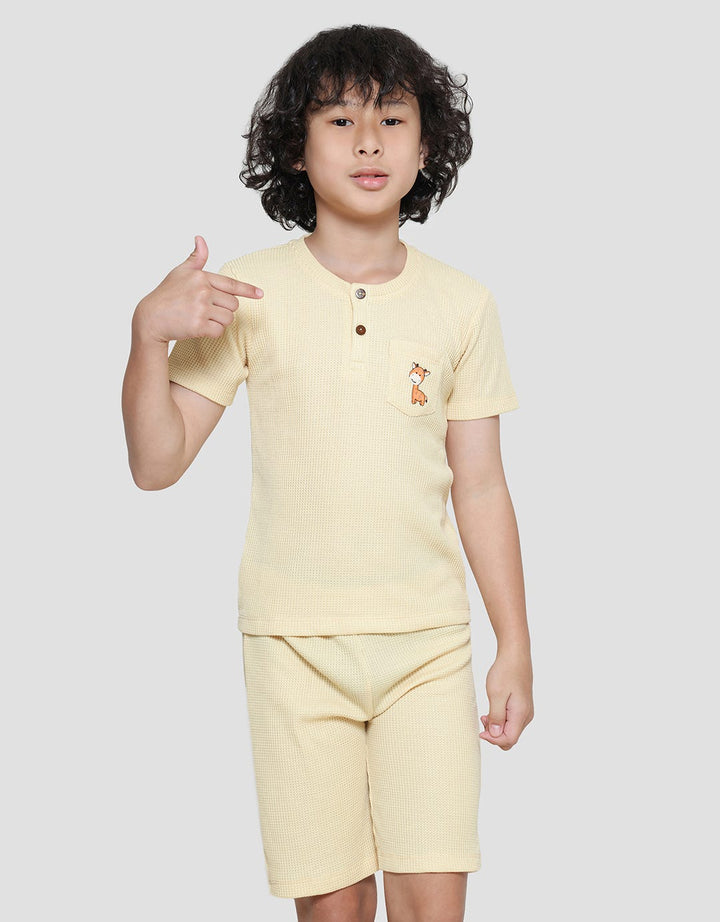 Little M Casual Henley Texture Pakaian Set Anak Laki-laki