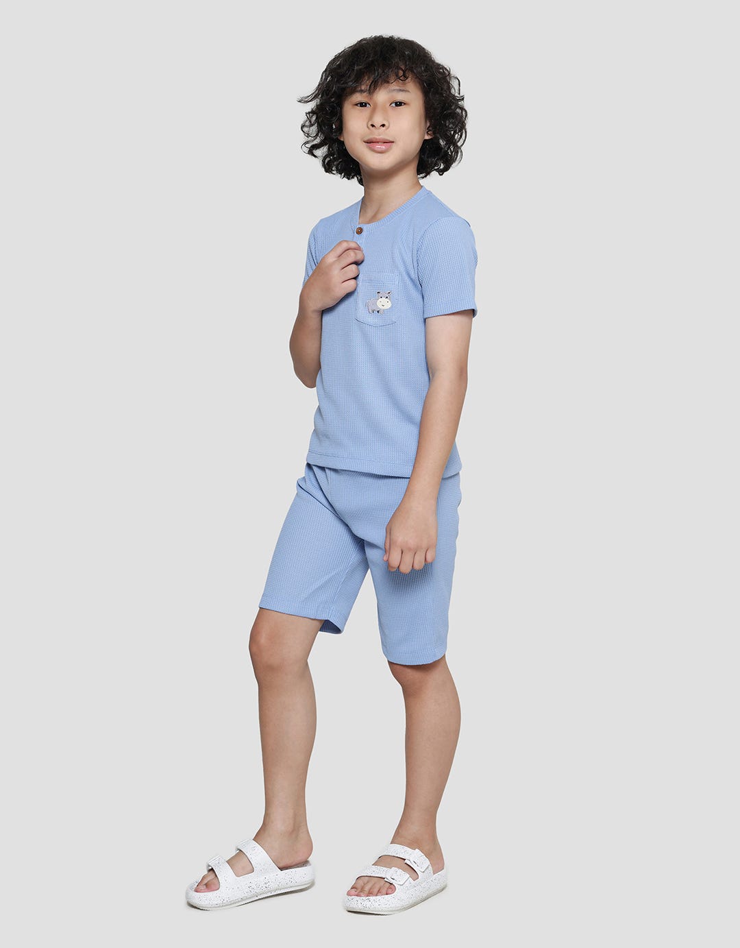Little M Simply Henley Texture Pakaian Set Anak Laki-laki