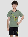 Little M Print Dino Baju Set Anak Laki-Laki