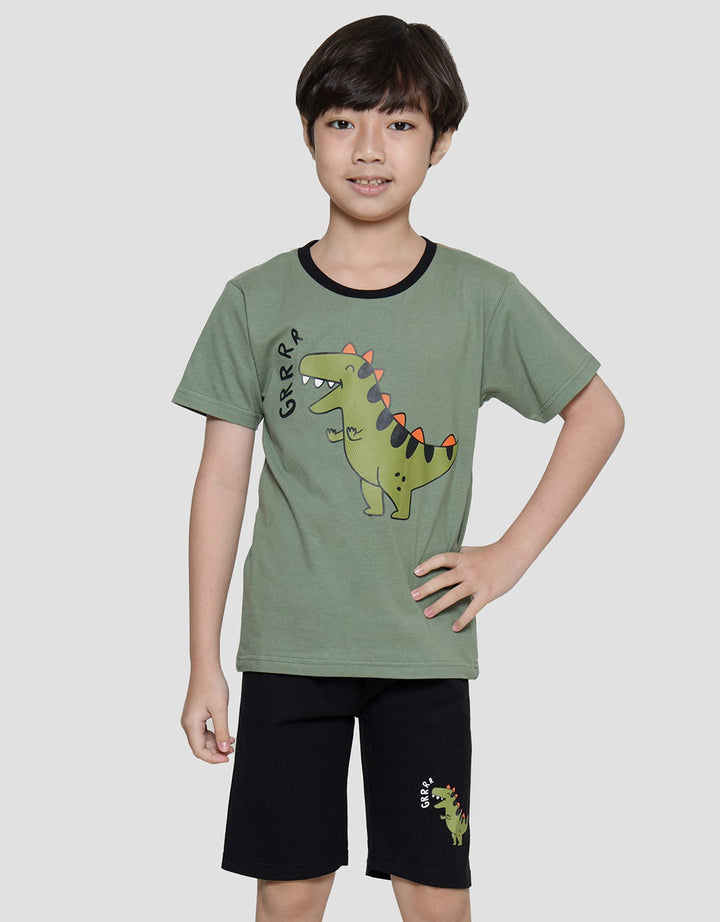 Little M Print Dino Baju Set Anak Laki-Laki