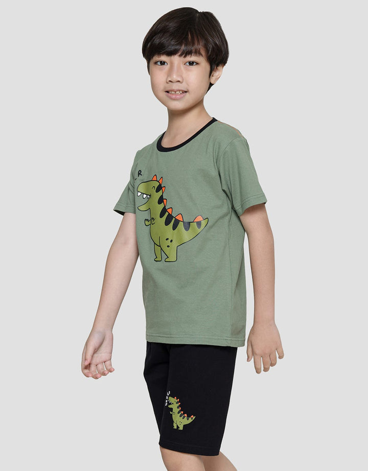 Little M Print Dino Baju Set Anak Laki-Laki