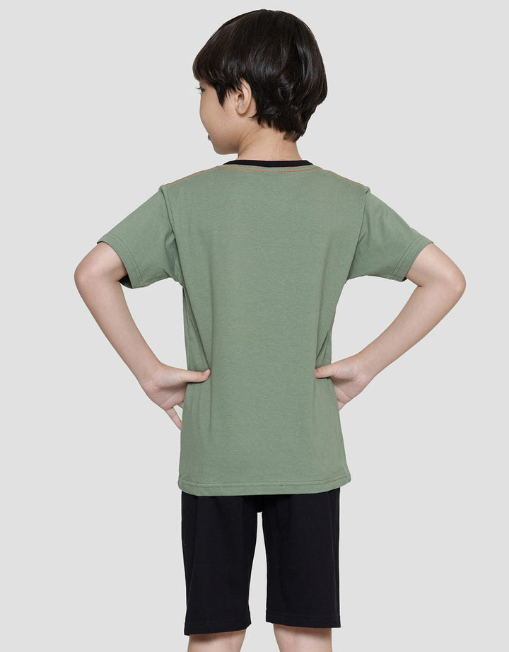 Little M Print Dino Baju Set Anak Laki-Laki