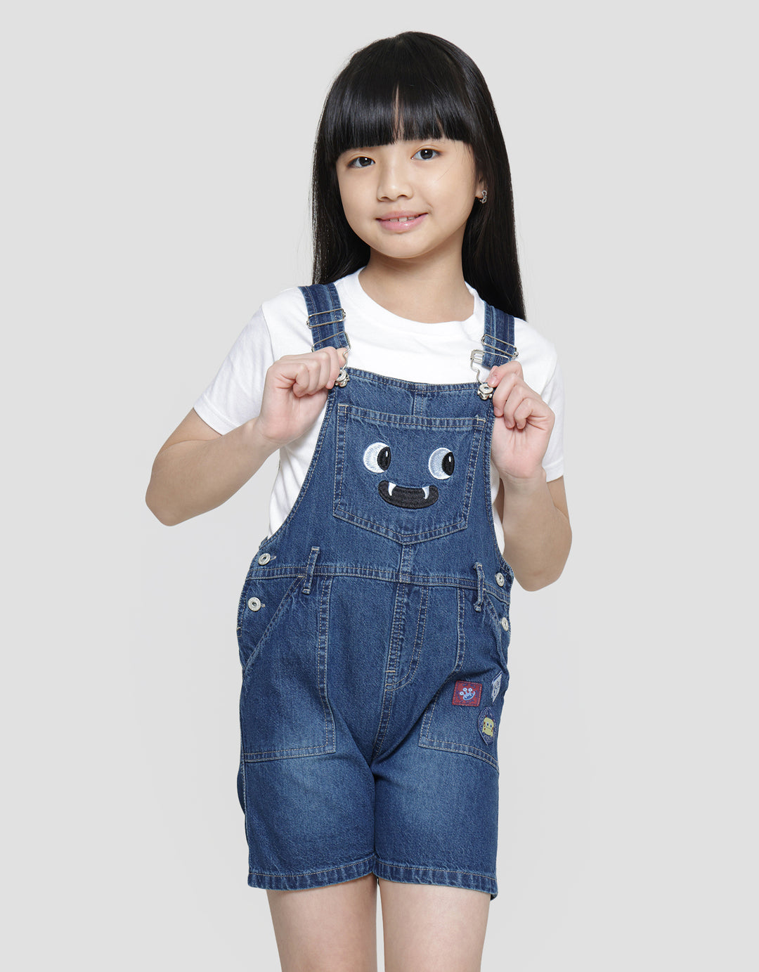 Little M Denim Monster Baju Set Overall Anak Perempuan