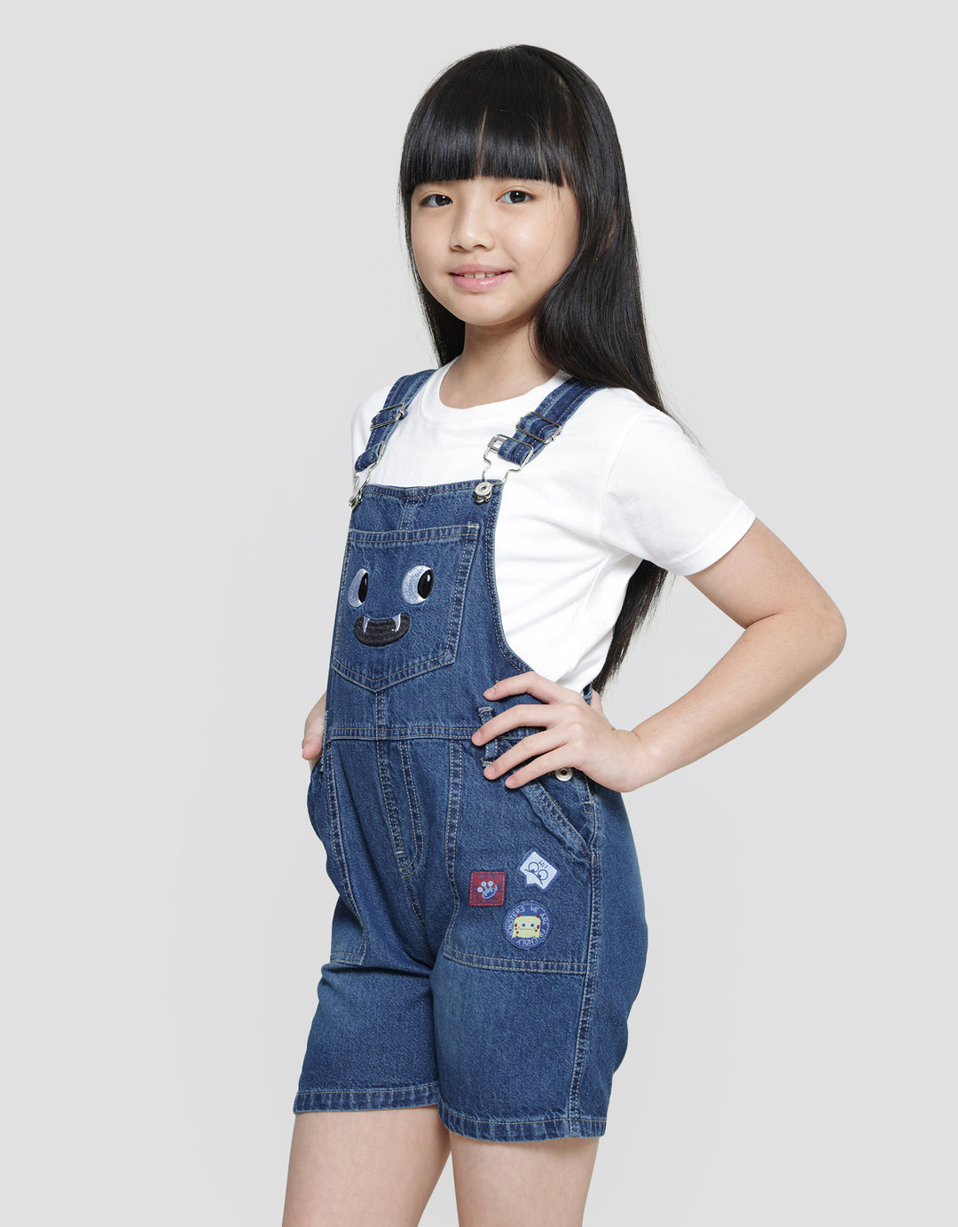 Little M Denim Monster Baju Set Overall Anak Perempuan