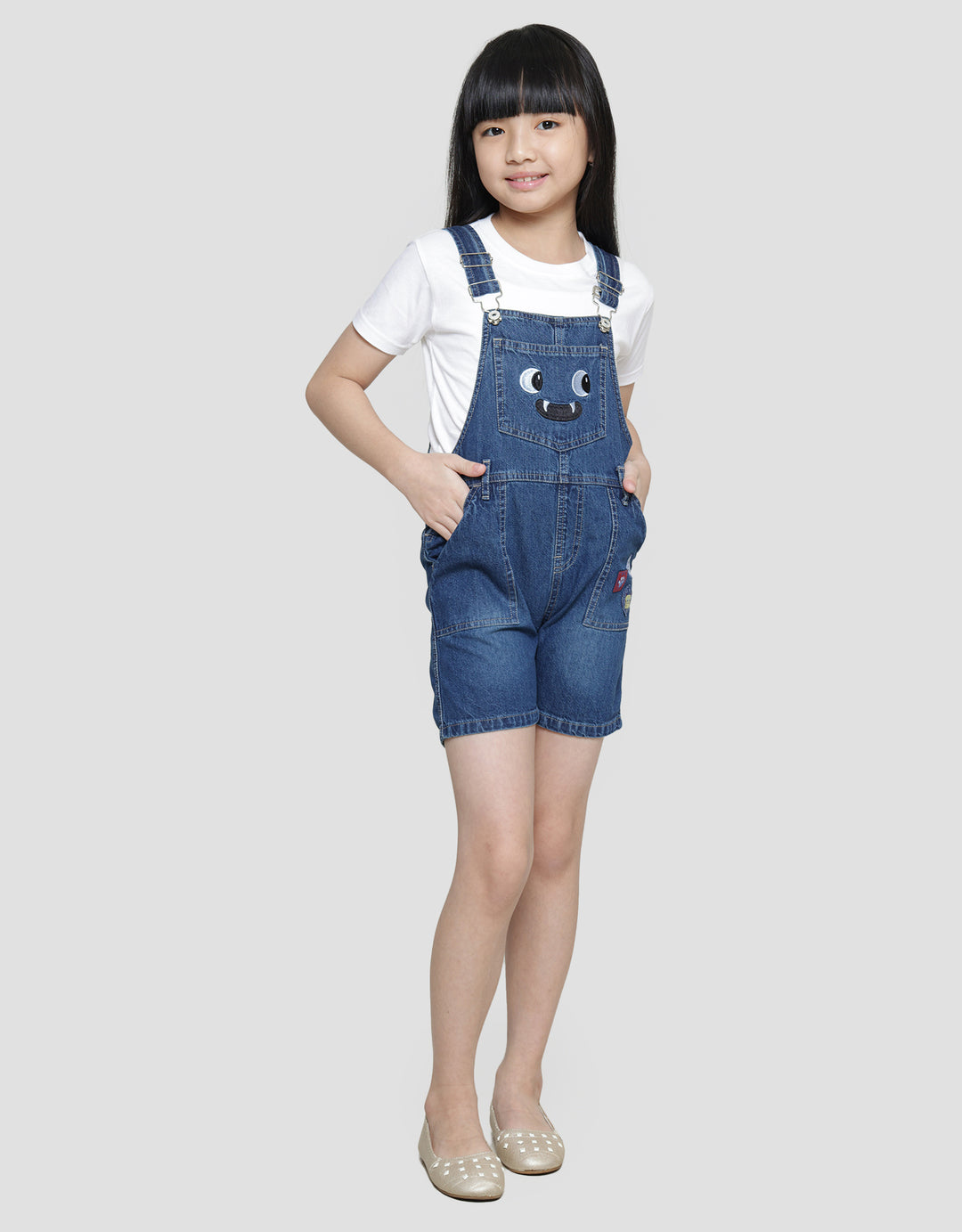 Little M Denim Monster Baju Set Overall Anak Perempuan