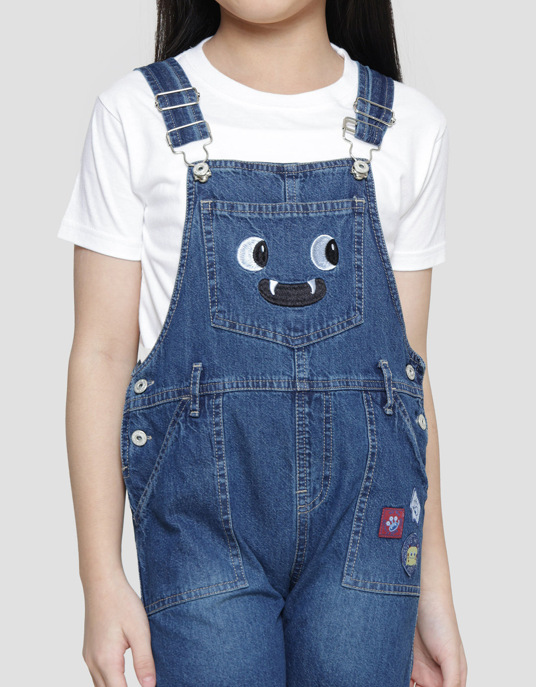 Little M Denim Monster Baju Set Overall Anak Perempuan