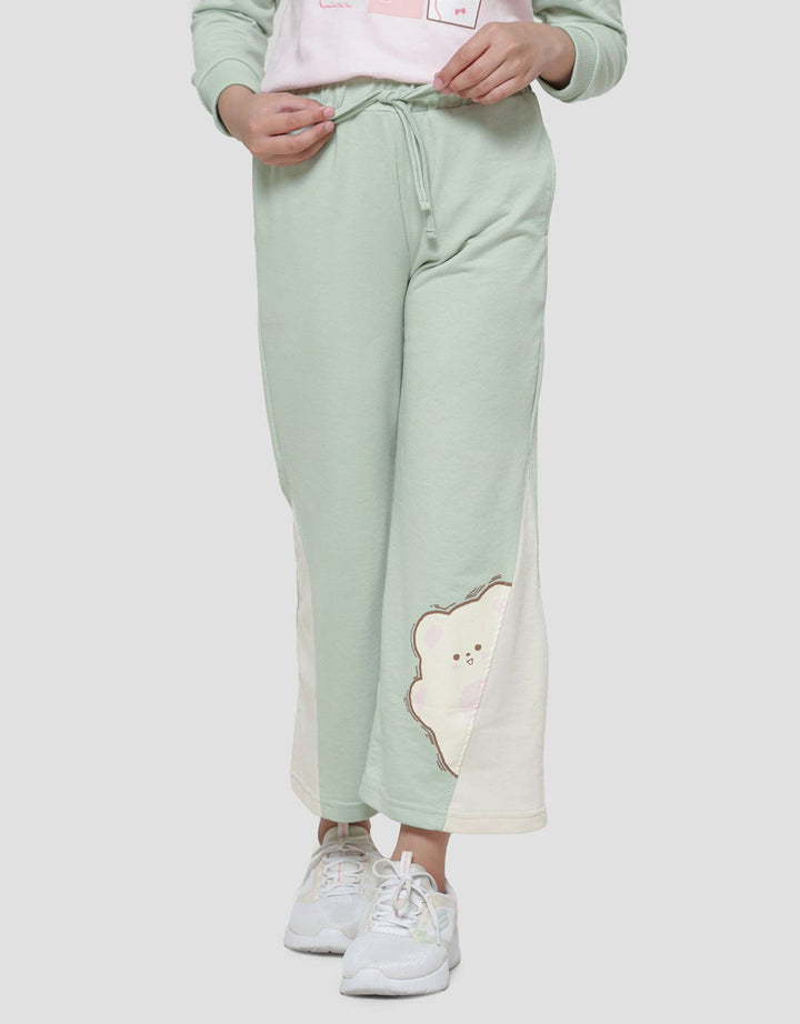 Aero Long Pants Knit Wide Leg Big Fur Bear Kiri Anak Perempuan