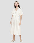 Suko Gaun Solid Pocket Dress Flare Lengan Pendek Wanita