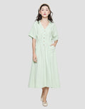 Suko Gaun Solid Pocket Dress Flare Lengan Pendek Wanita
