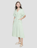 Suko Gaun Solid Pocket Dress Flare Lengan Pendek Wanita