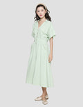 Suko Gaun Solid Pocket Dress Flare Lengan Pendek Wanita
