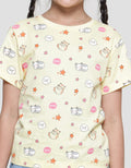 Little M Cat Bunny Print Kaos Lengan Pendek Anak Perempuan