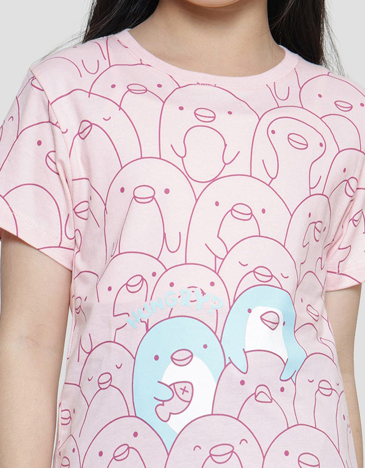 Little M Line Penguin Kaos Anak Perempuan