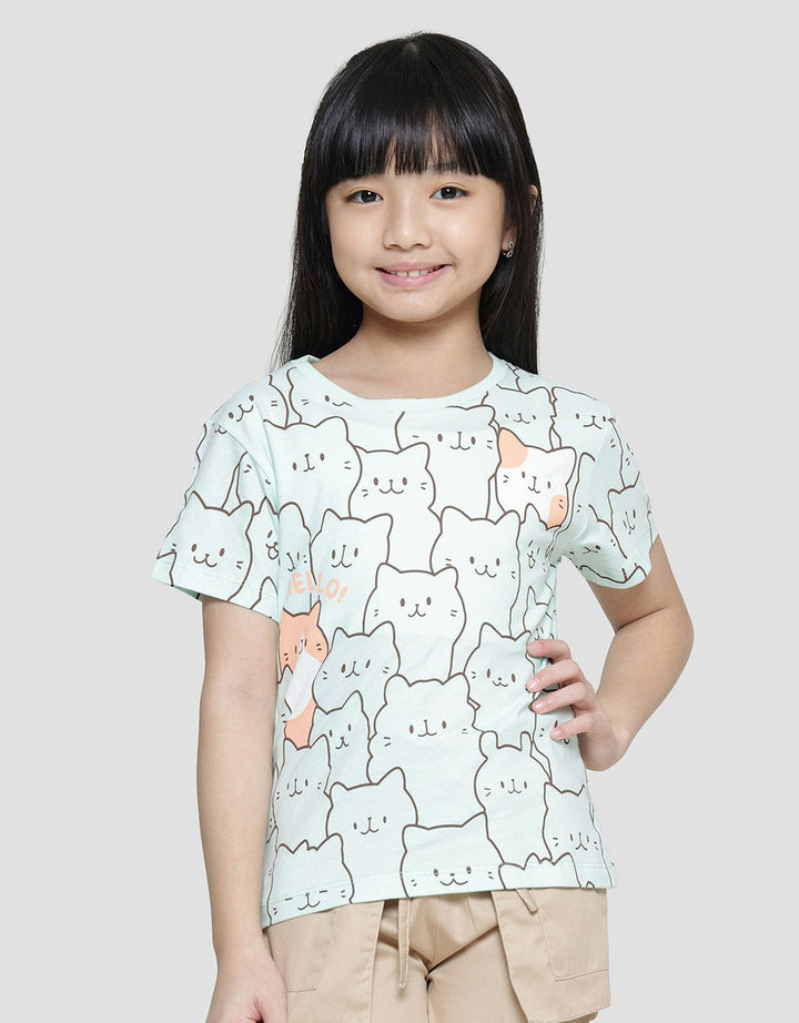 Little M Line Cat Kaos Anak Perempuan