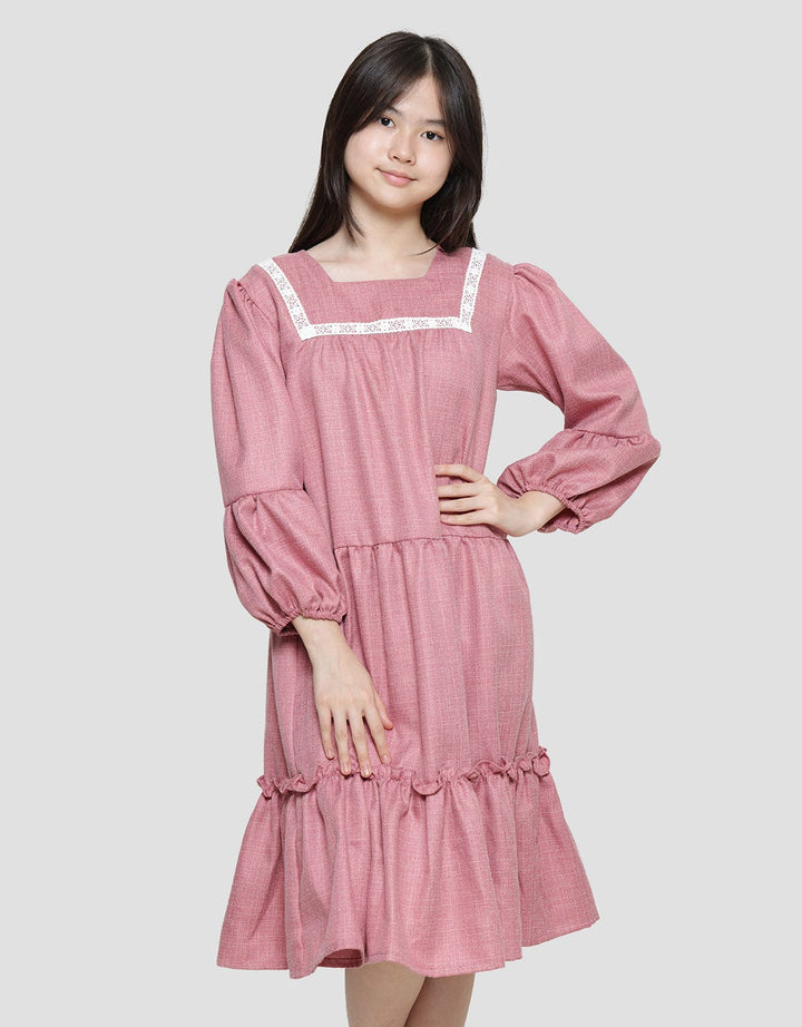 Nevada Solid With Ruffle Midi Dress for Girls