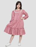 Nevada Solid With Ruffle Midi Dress for Girls