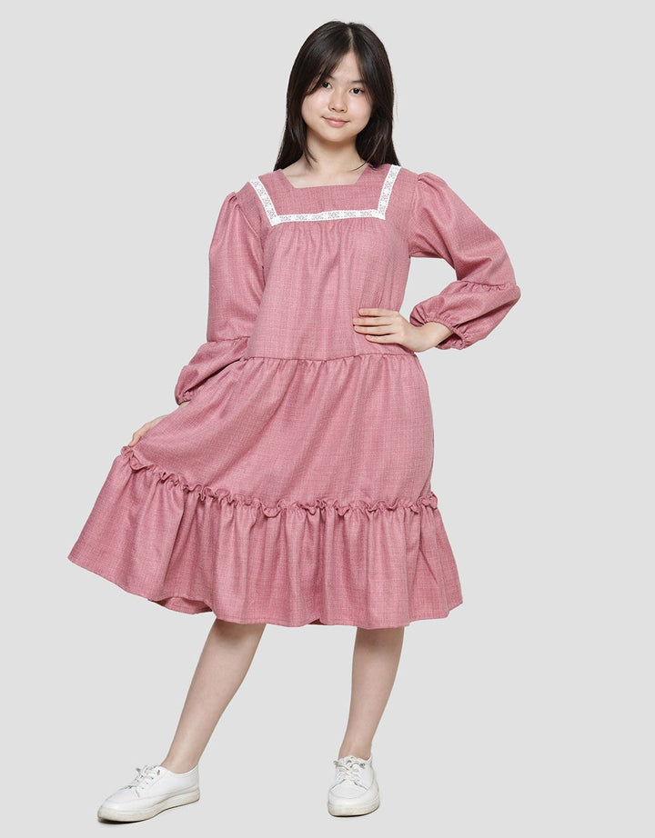 Nevada Solid With Ruffle Midi Dress for Girls