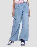 Nevada Wideleg Light Washed Celana Denim Cargo Anak Perempuan