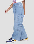 Nevada Wideleg Light Washed Celana Denim Cargo Anak Perempuan