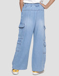 Nevada Wideleg Light Washed Celana Denim Cargo Anak Perempuan