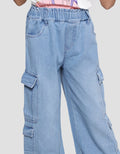 Nevada Wideleg Light Washed Celana Denim Cargo Anak Perempuan