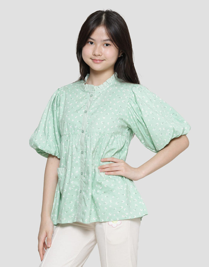 Nevada Balloon Sleeves With Flowers Print Girls Shirt
