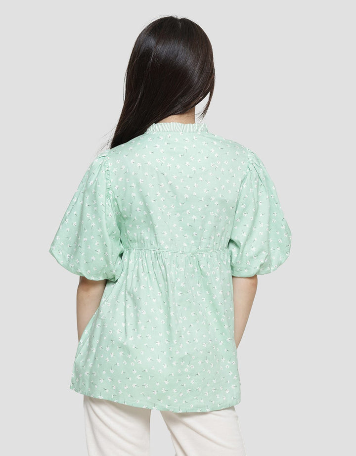 Nevada Balloon Sleeves With Flowers Print Girls Shirt