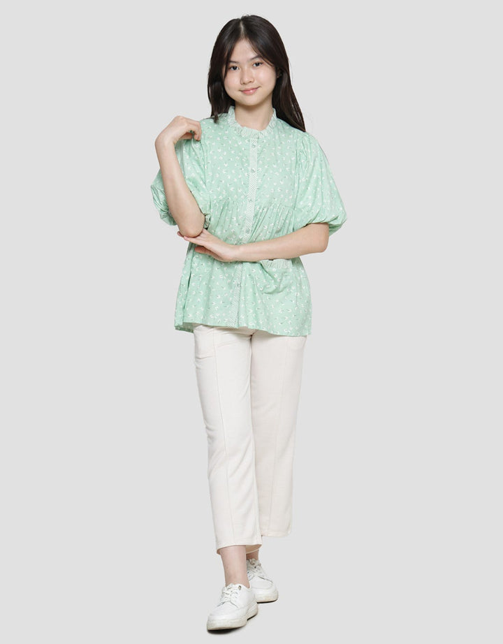 Nevada Balloon Sleeves With Flowers Print Girls Shirt