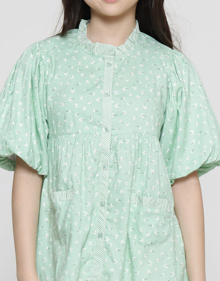 Nevada Balloon Sleeves With Flowers Print Girls Shirt