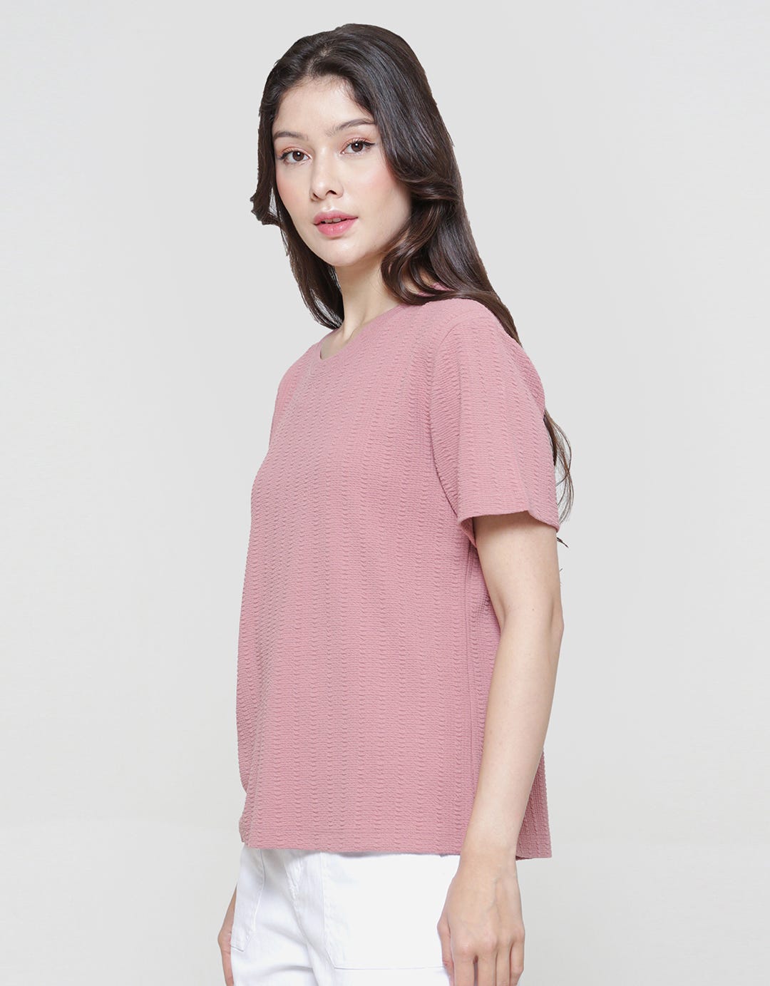 Anyday Texture Solid Color Kaos Lengan Pendek Wanita