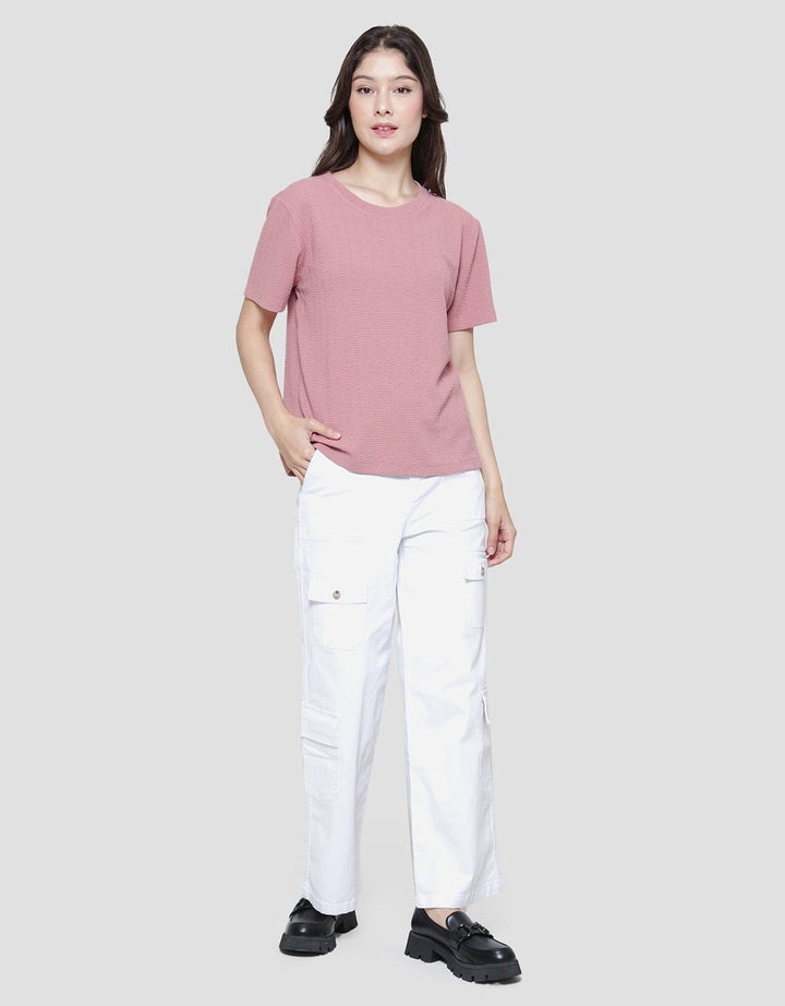 Anyday Texture Solid Color Kaos Lengan Pendek Wanita