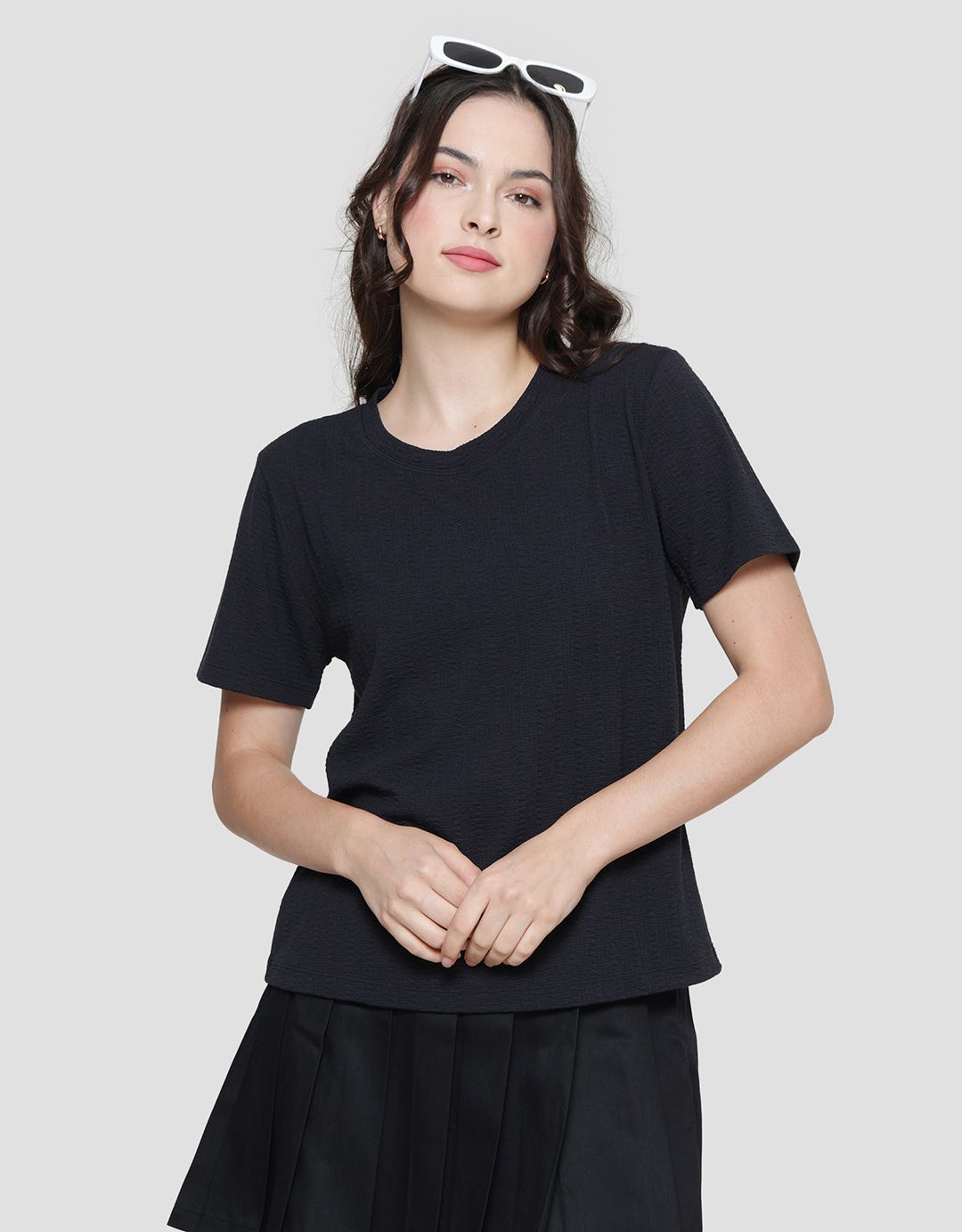Anyday Texture Solid Color Kaos Lengan Pendek Wanita